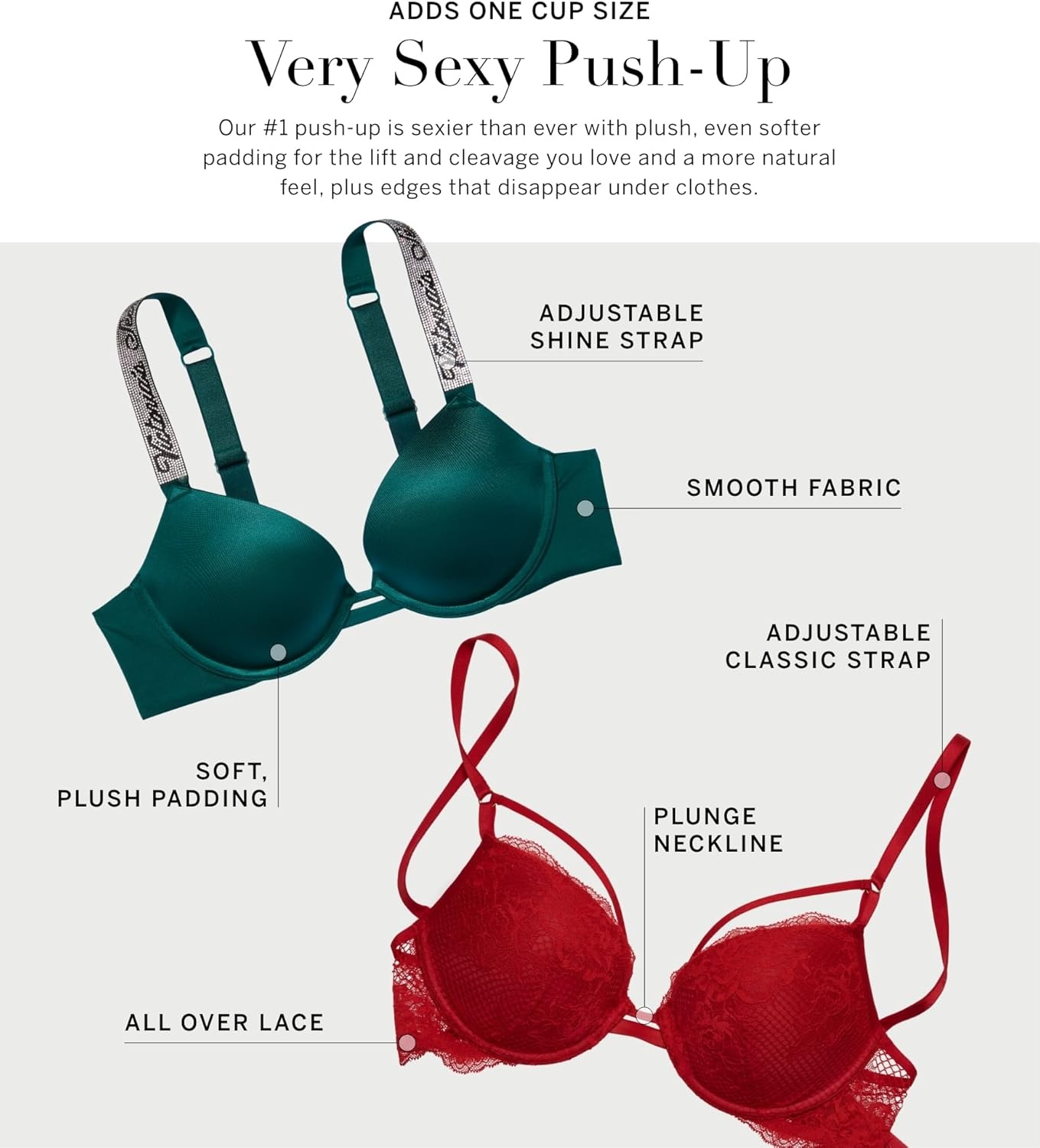 image:imageVictorias Secret Shine Strap Push Up Bra Bras for Women 32A38DDDBlack