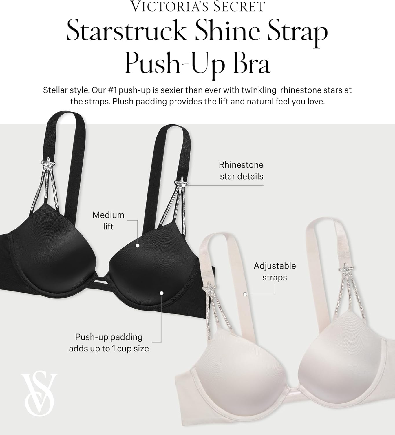 image:imageVictorias Secret Shine Strap Push Up Bra Bras for Women 32A38DDDBlack Star Strap