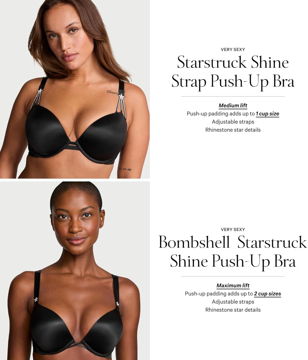image:imageVictorias Secret Shine Strap Push Up Bra Bras for Women 32A38DDDBlack Star Strap