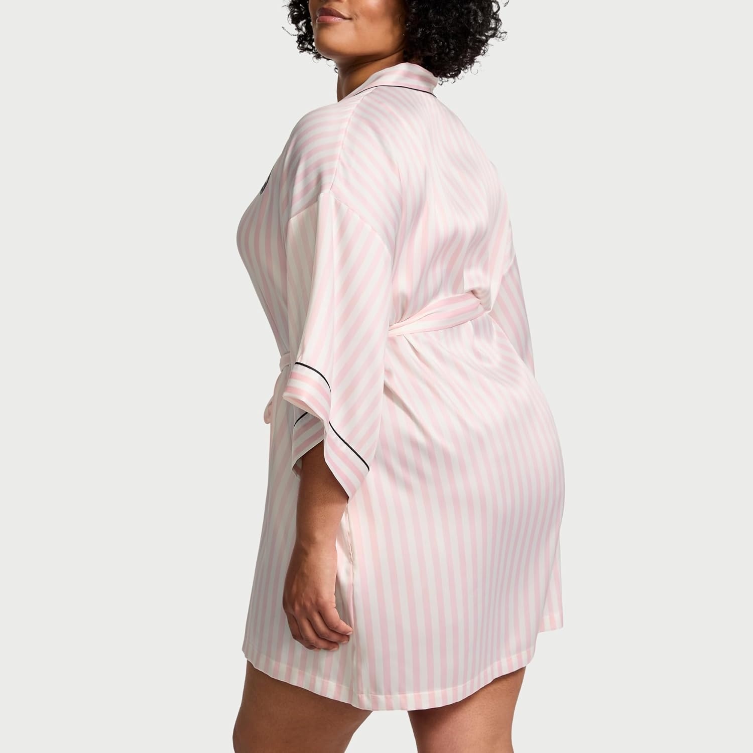 image:imageVictorias Secret Short Satin Piped Robe for Women XSXXLPink Iconic Stripe