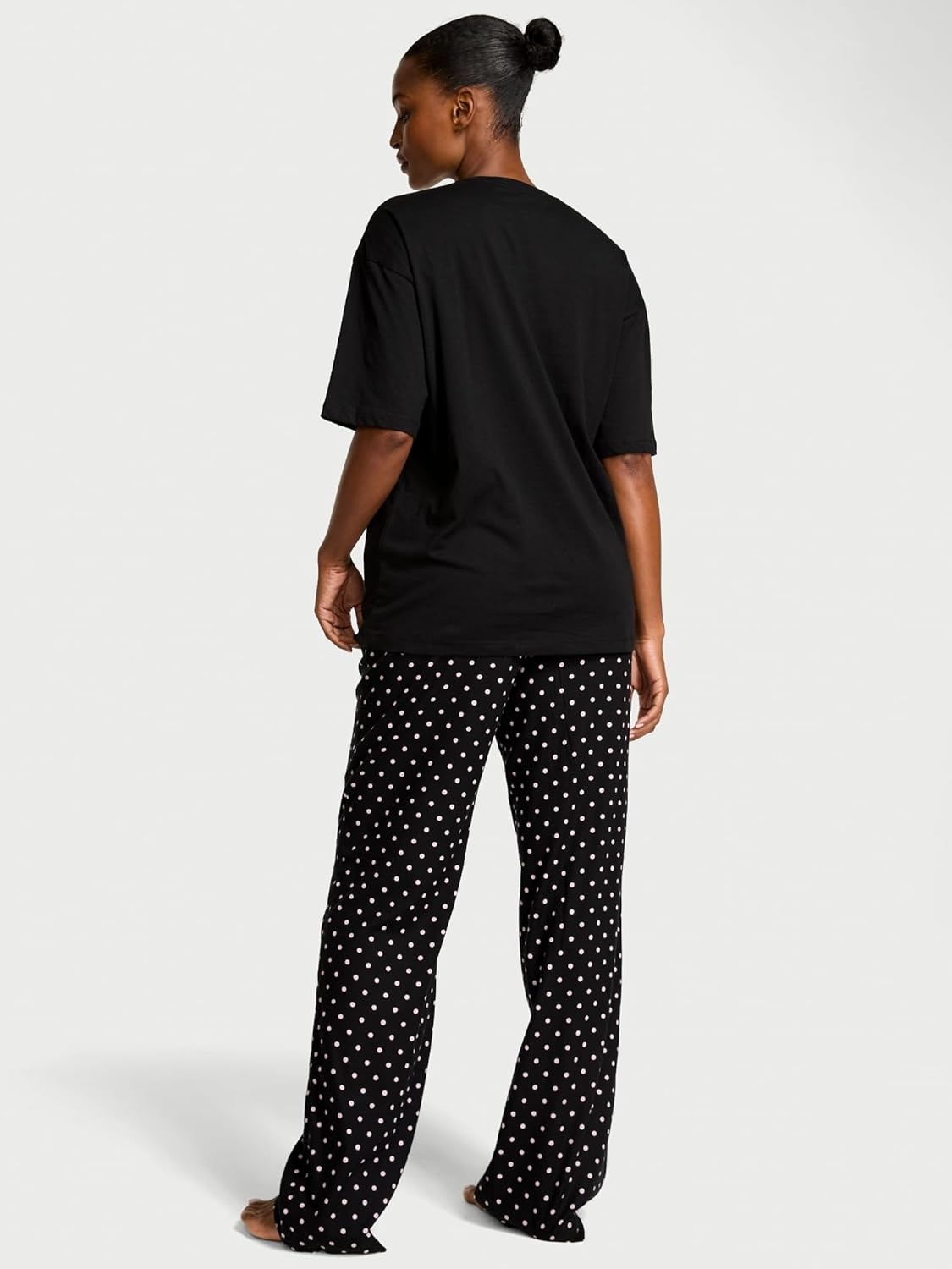 image:imageVictorias Secret Tee Pajama Set Short Sleeve Cotton T Shirt and Flannel Pants Sleepwear for Women XSXXLBlack Dot