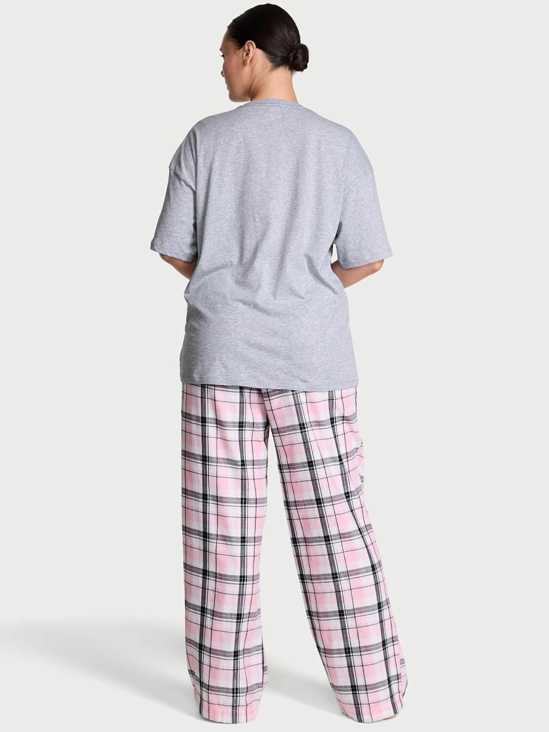 image:imageVictorias Secret Tee Pajama Set Short Sleeve Cotton T Shirt and Flannel Pants Sleepwear for Women XSXXLVs Med Htr Grey