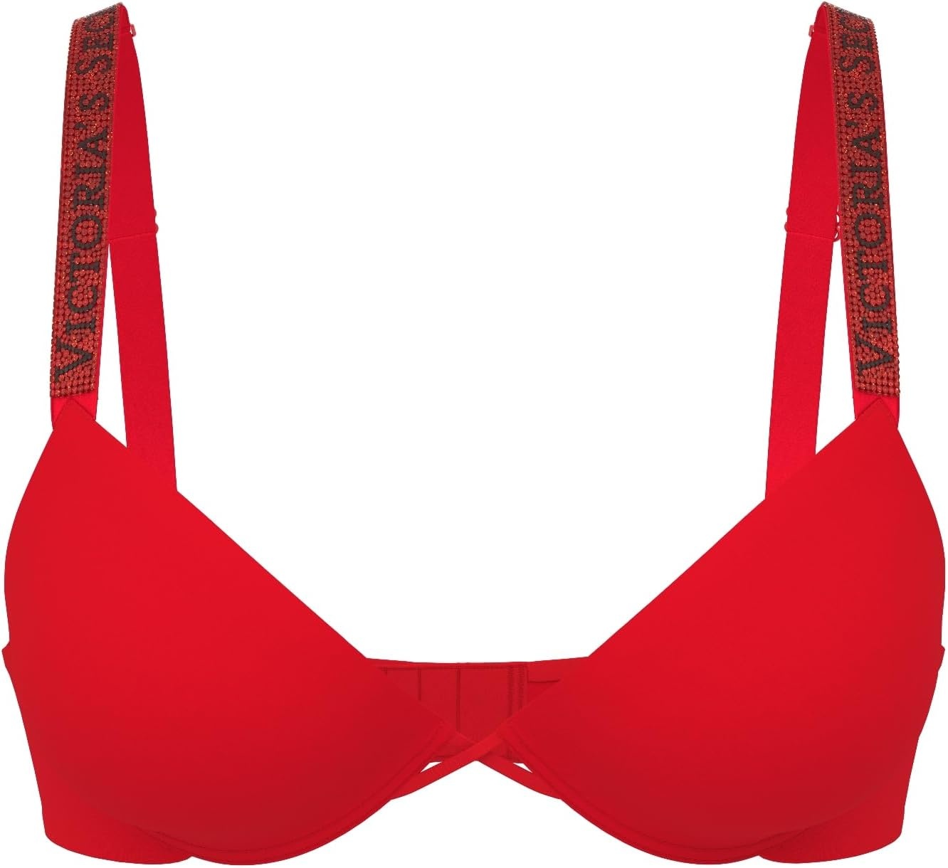 image:imageVictorias Secret Very Sexy Logo Shine Strap PushUp Bra Adds One Cup Size Padded Plunge Neckline Bras for Women Lipstick Red Shine 38DD