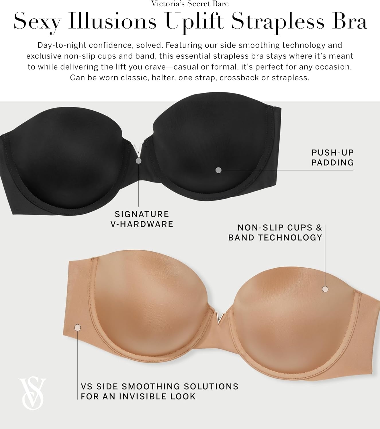 image:imageVictorias Secret Womens Bare Push Up Strapless Bra Bras for Women 32A38DDDMarzipan