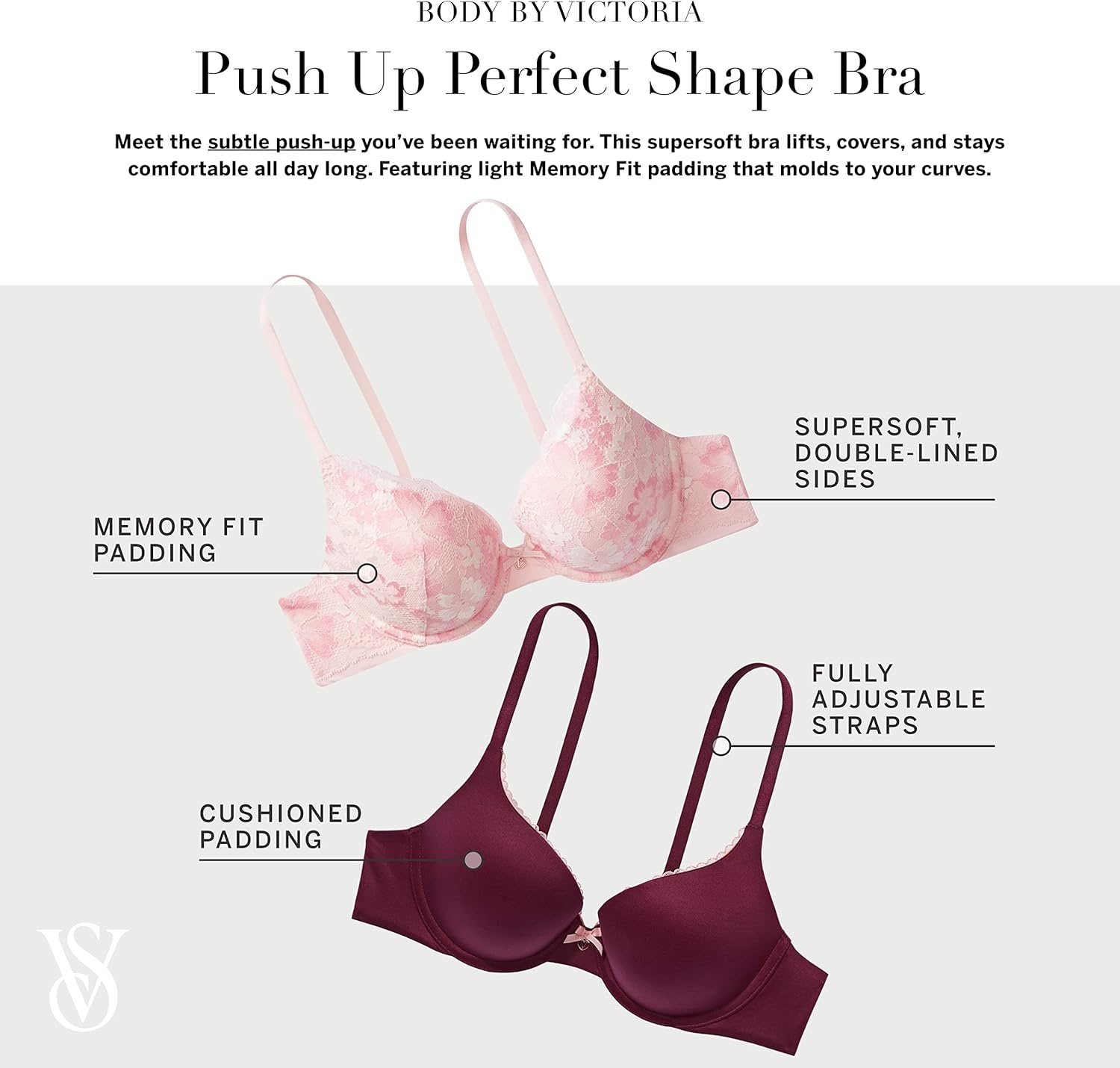 image:imageVictorias Secret Womens Body By Victoria Full Coverage Push Up Bra Bras for Women 32A38DDDWhite Smooth