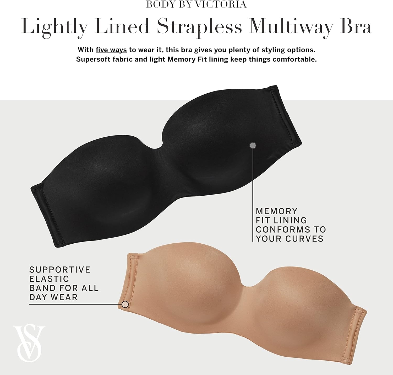 image:imageVictorias Secret Womens Body By Victoria Lightly Lined Strapless Bra Bras for Women 32A38DDDBeige Smooth