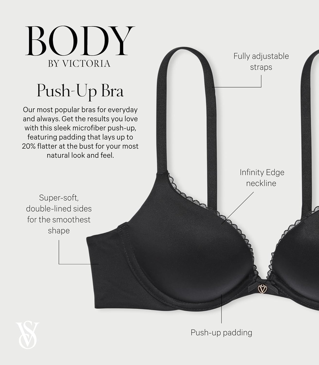 image:imageVictorias Secret Womens Body By Victoria Push Up Bra Bras for Women 32A38DDDBlack Smooth