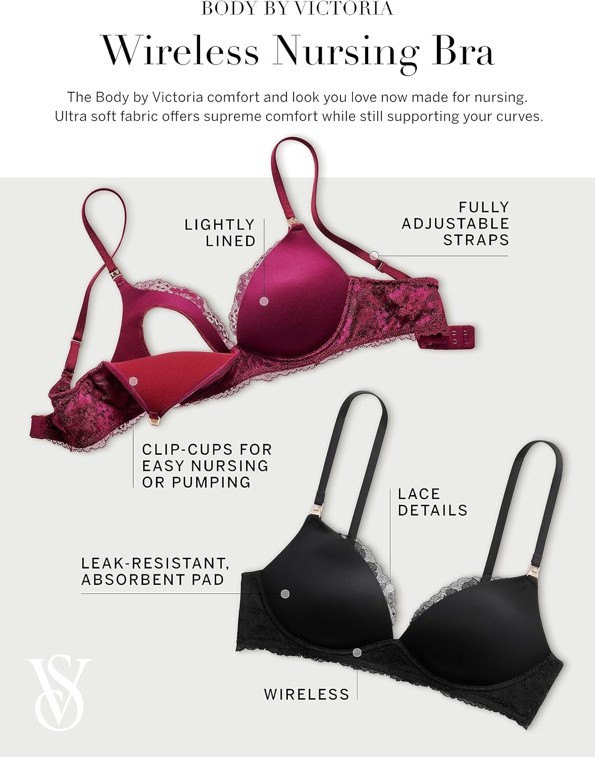 image:imageVictorias Secret Womens Body by Victoria Lightly Lined Wireless Nursing Bra Bras for Women 32D38DDDBlack