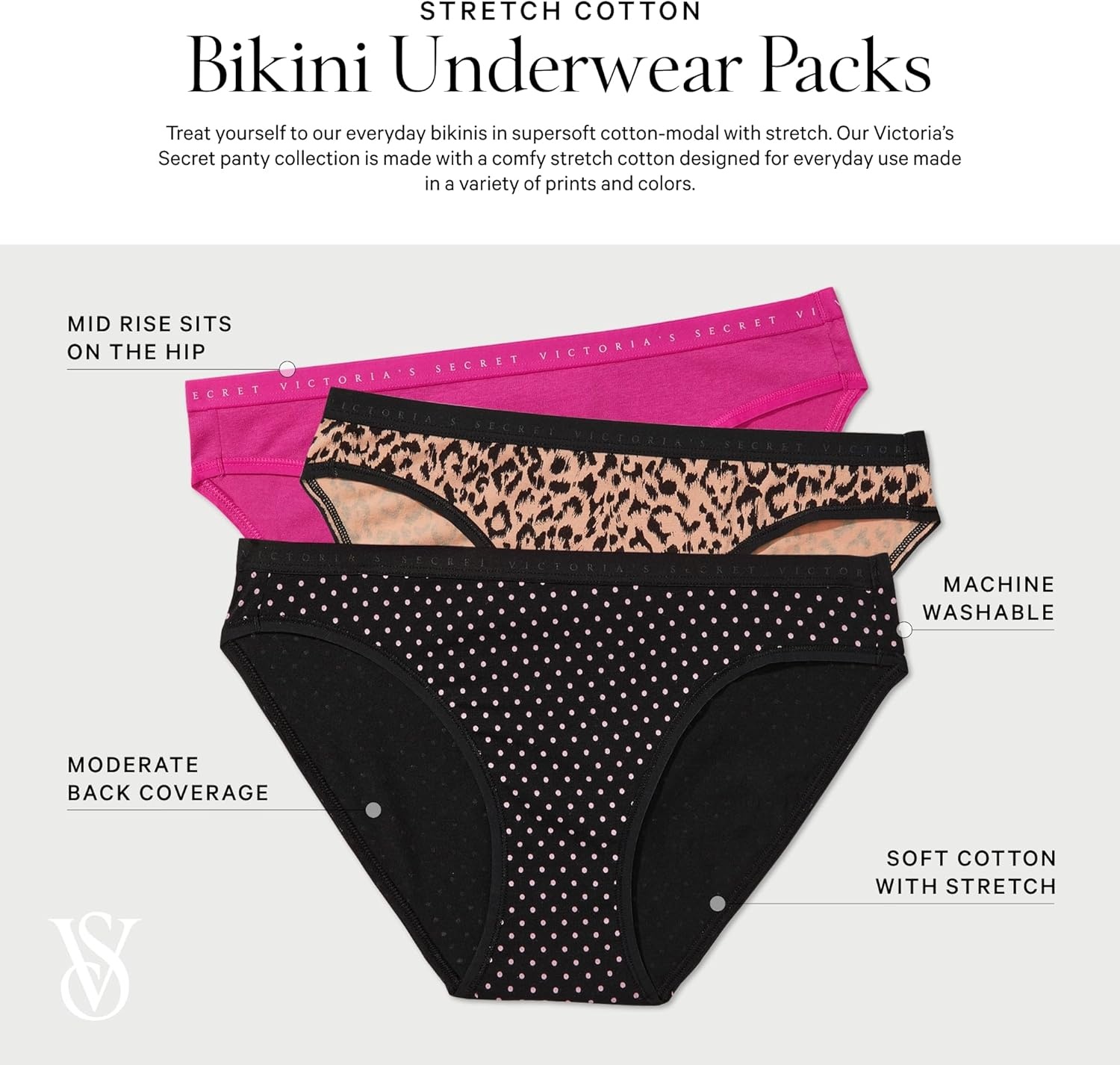 image:imageVictorias Secret Womens Cotton Bikini Underwear Moderate Coverage Panties for Women Multi Pack XSXXLSolids Prints Mix