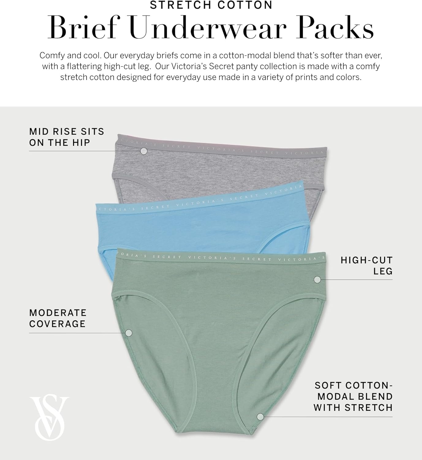 image:imageVictorias Secret Womens Cotton Brief Underwear Full Coverage Panties for Women Multi Pack XSXXLSolids Prints Mix