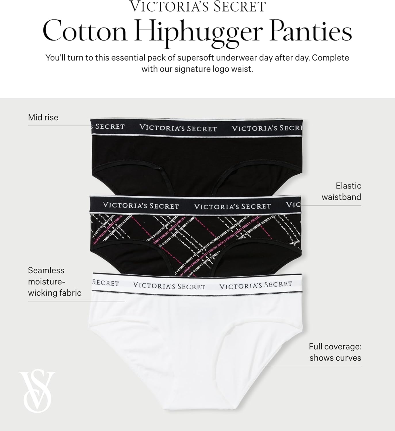 image:imageVictorias Secret Womens Cotton Logo Hipster Underwear Moderate Coverage Panties for Women Multi Pack XSXXLCheetah Solids