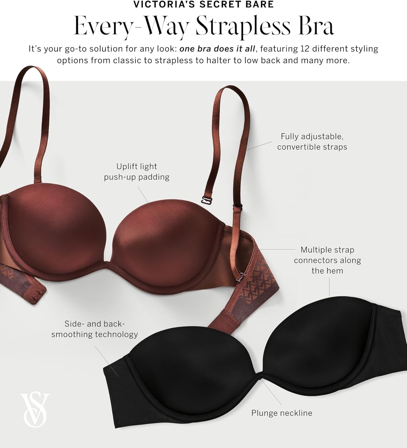 image:imageVictorias Secret Womens Everyway Low Back Clear Strap Push Up Strapless Bra Bras for Women 32B38DDMarzipan