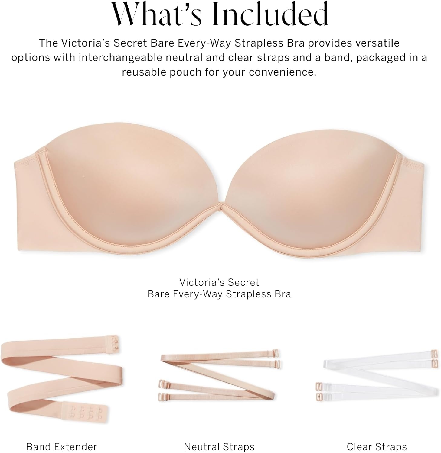 image:imageVictorias Secret Womens Everyway Low Back Clear Strap Push Up Strapless Bra Bras for Women 32B38DDMarzipan