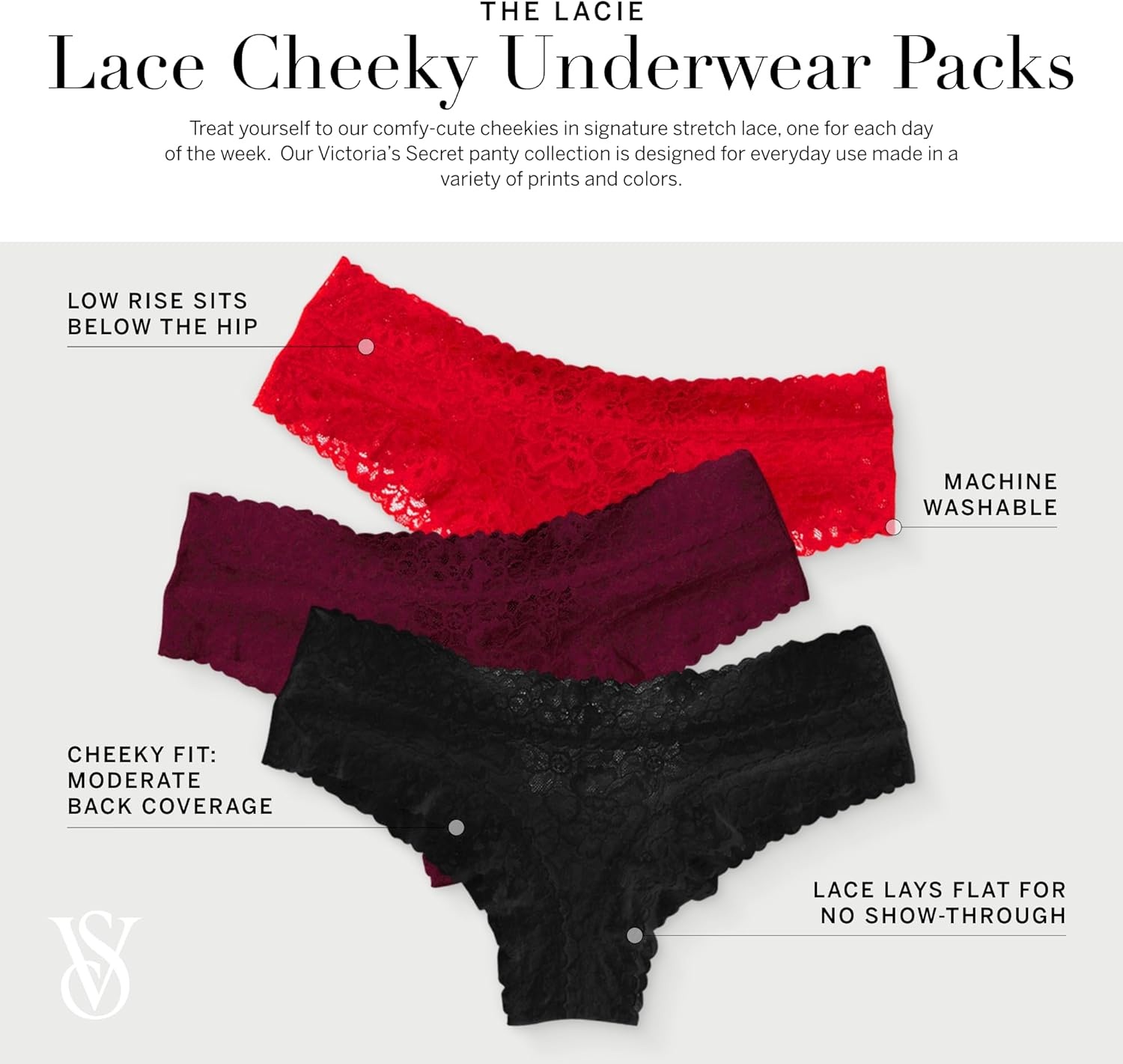 image:imageVictorias Secret Womens Lace Cheeky Underwear Minimal Coverage Panties for Women Multi Pack XSXXLEssential Mix
