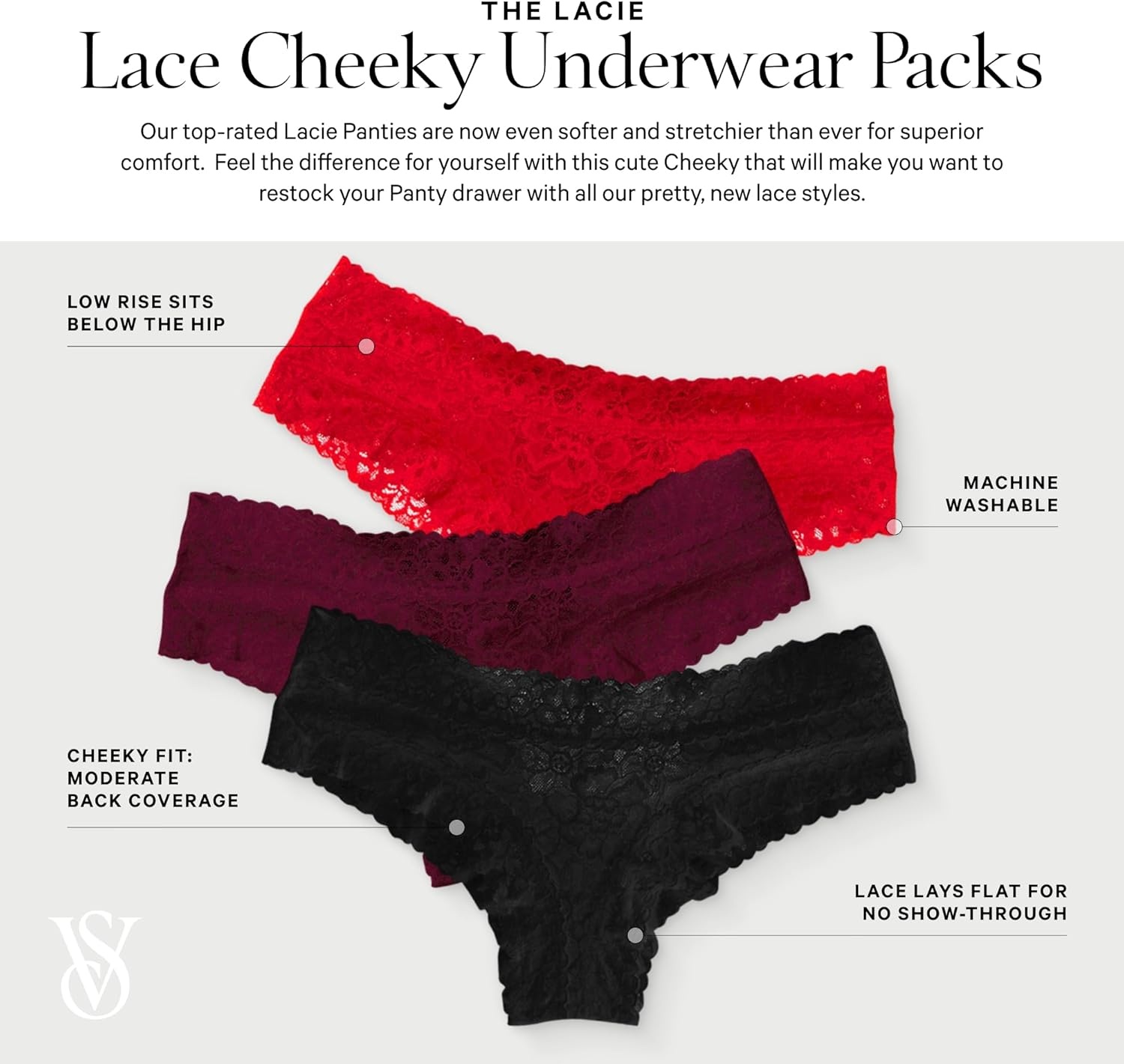 image:imageVictorias Secret Womens Lace Cheeky Underwear Minimal Coverage Panties for Women Multi Pack XSXXLSolids Florals