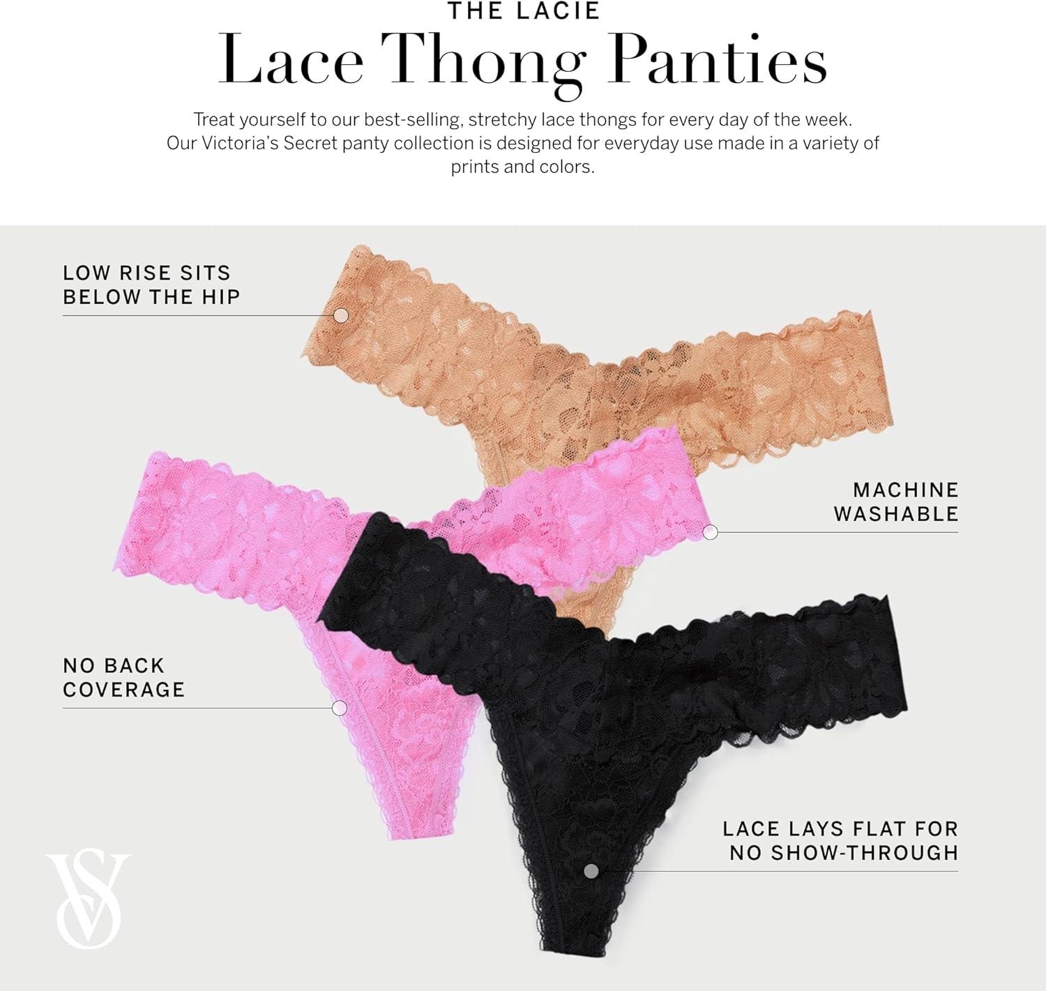 image:imageVictorias Secret Womens Lace Thong Underwear Panties for Women Multi PackEssential Mix