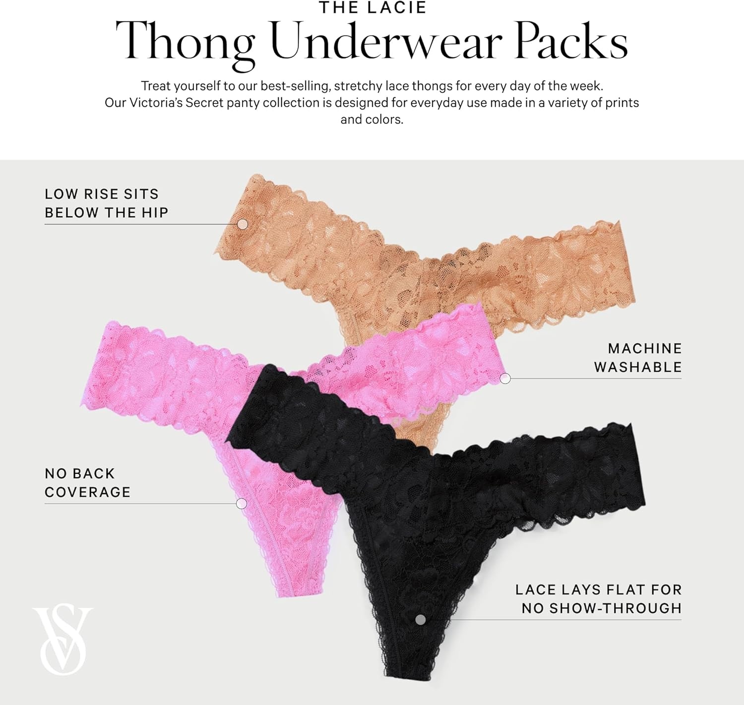 image:imageVictorias Secret Womens Lace Thong Underwear Panties for Women Multi PackSolid Dot Pack