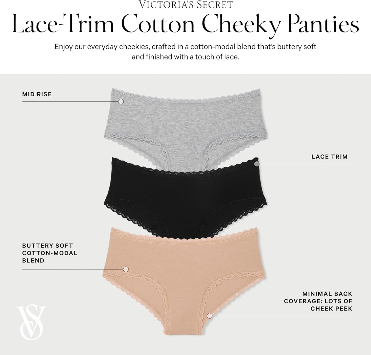 image:imageVictorias Secret Womens Lace amp Cotton Cheeky Underwear Minimal Coverage Panties for Women Multi Pack XSXXLLove Struck