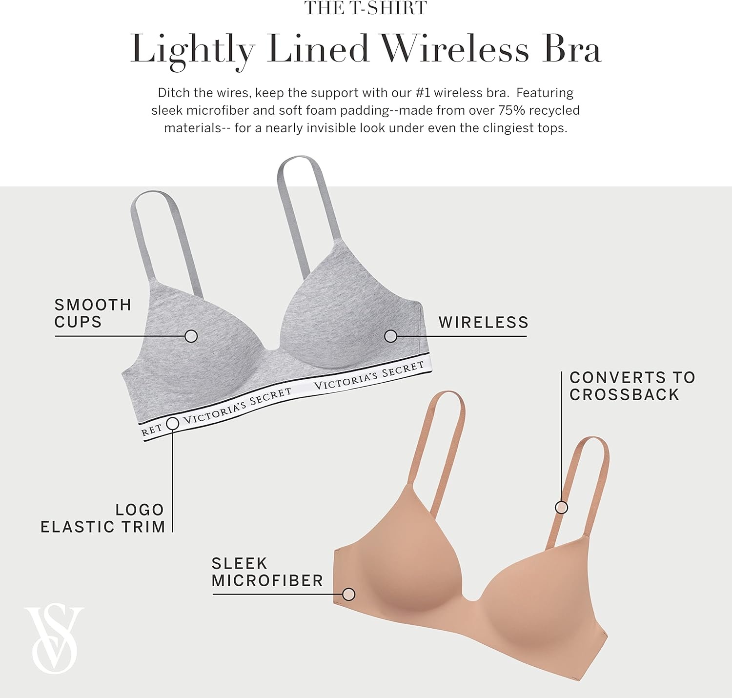 image:imageVictorias Secret Womens Lightly Lined Wireless TShirt Bra Bras for Women 32A38DDDBlack Heather Marled