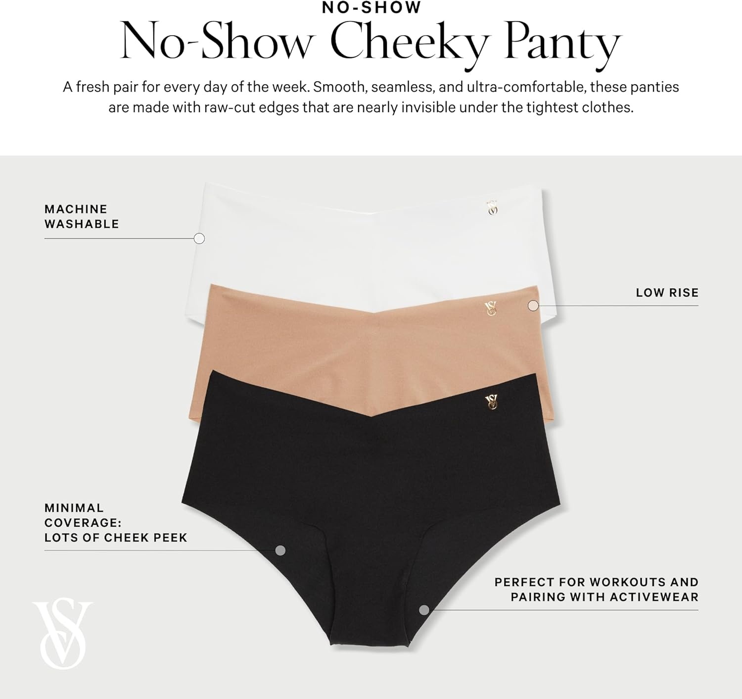 image:imageVictorias Secret Womens No Show Cheeky Underwear Minimal Coverage Panties for Women Multi Pack XSXXLCheetah Solids Mix