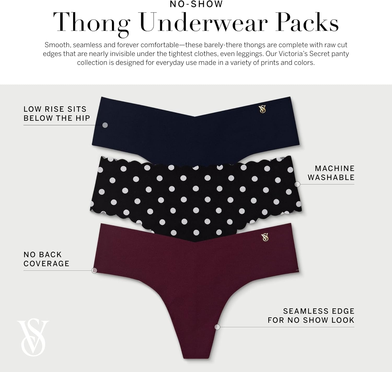 image:imageVictorias Secret Womens No Show Thong Underwear Panties for Women Multi Pack XSXXLSolids Animal Print