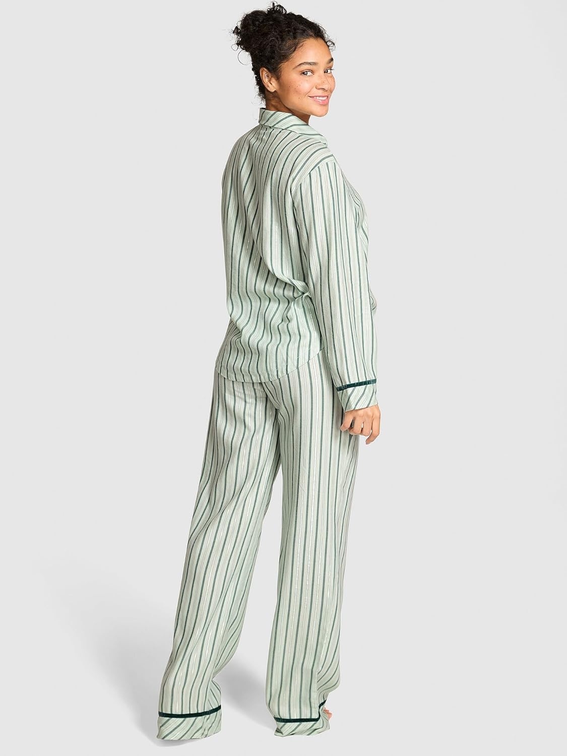 image:imageVictorias Secret Womens PINK Flannel Pajama Set Long Sleeve Button Down Shirt amp Pants Sleepwear for WomenGreen Stripe
