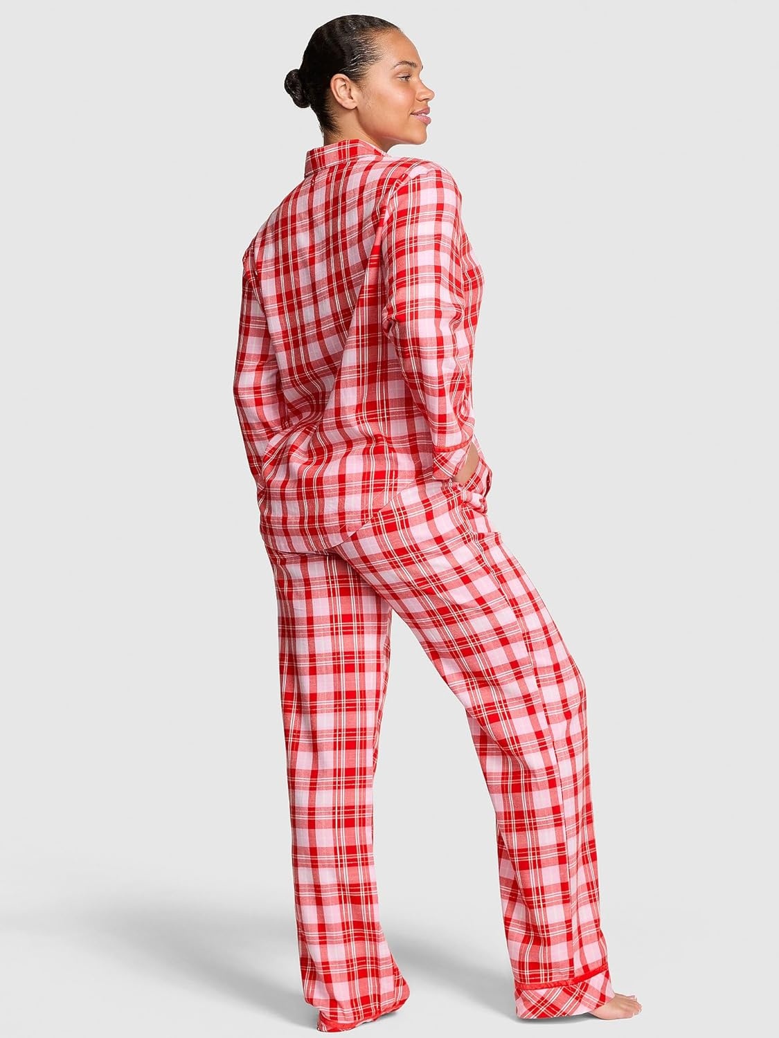 image:imageVictorias Secret Womens PINK Flannel Pajama Set Long Sleeve Button Down Shirt amp Pants Sleepwear for WomenRed Plaid