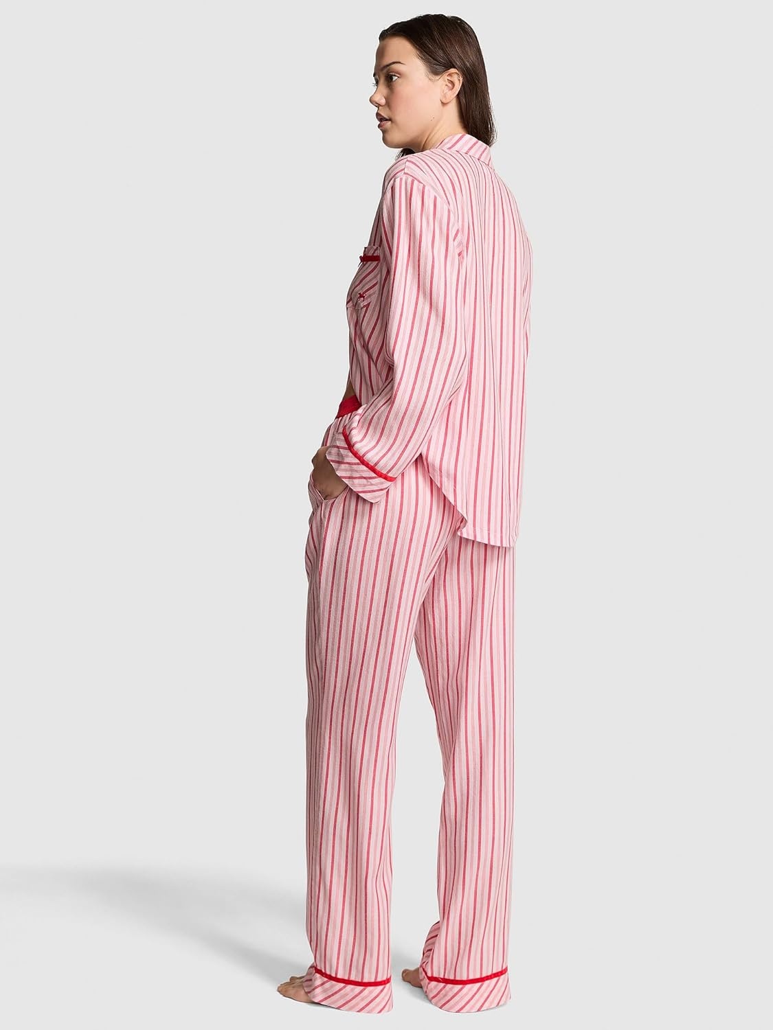 image:imageVictorias Secret Womens PINK Flannel Pajama Set Long Sleeve Button Down Shirt amp Pants Sleepwear for WomenRed Stripe