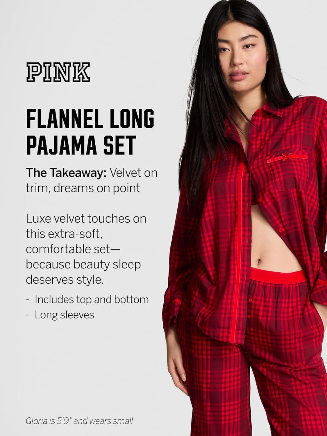 image:imageVictorias Secret Womens PINK Flannel Pajama Set Long Sleeve Button Down Shirt amp Pants Sleepwear for WomenRed Stripe