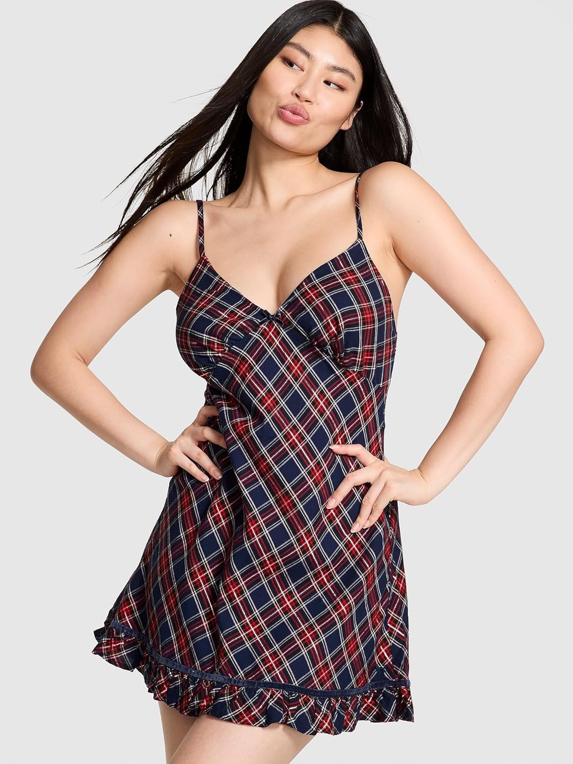 image:imageVictorias Secret Womens PINK Flannel Sleep Slip Dress Sleepwear for WomenNavy Plaid