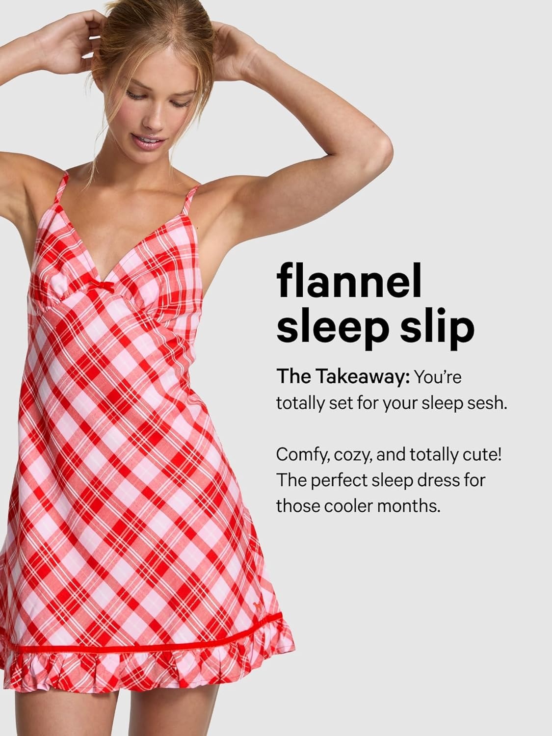 image:imageVictorias Secret Womens PINK Flannel Sleep Slip Dress Sleepwear for WomenRed Plaid