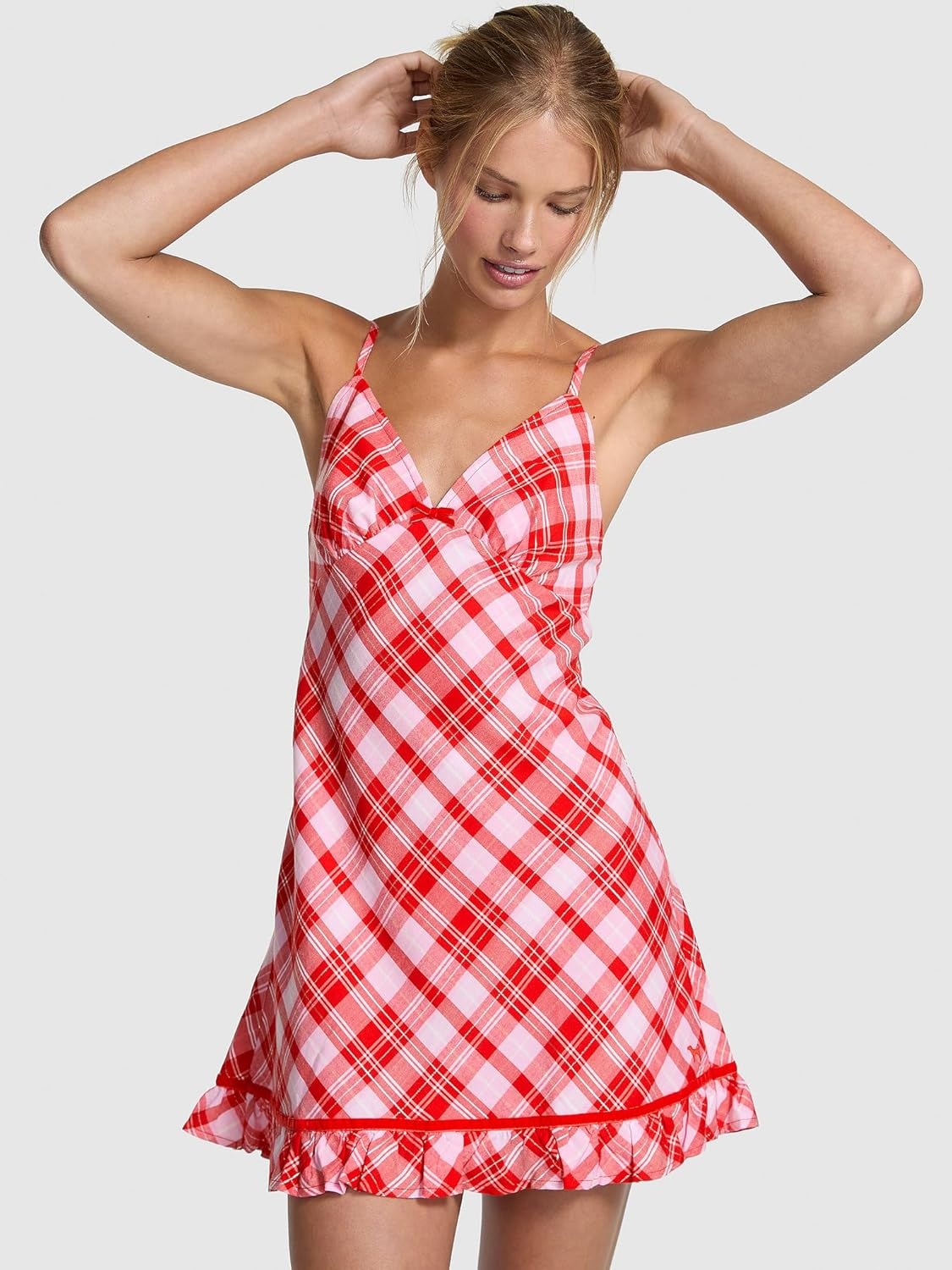 image:imageVictorias Secret Womens PINK Flannel Sleep Slip Dress Sleepwear for WomenRed Plaid