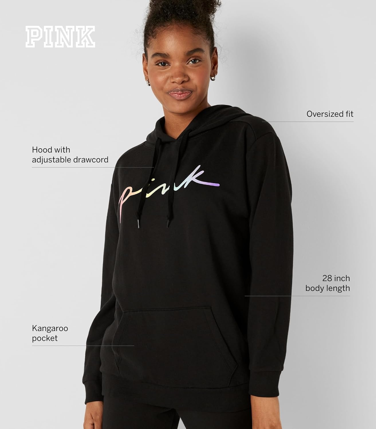 image:imageVictorias Secret Womens PINK Logo Campus Hoodie Sweatshirt XSXXLCarbide Camo Script Logo