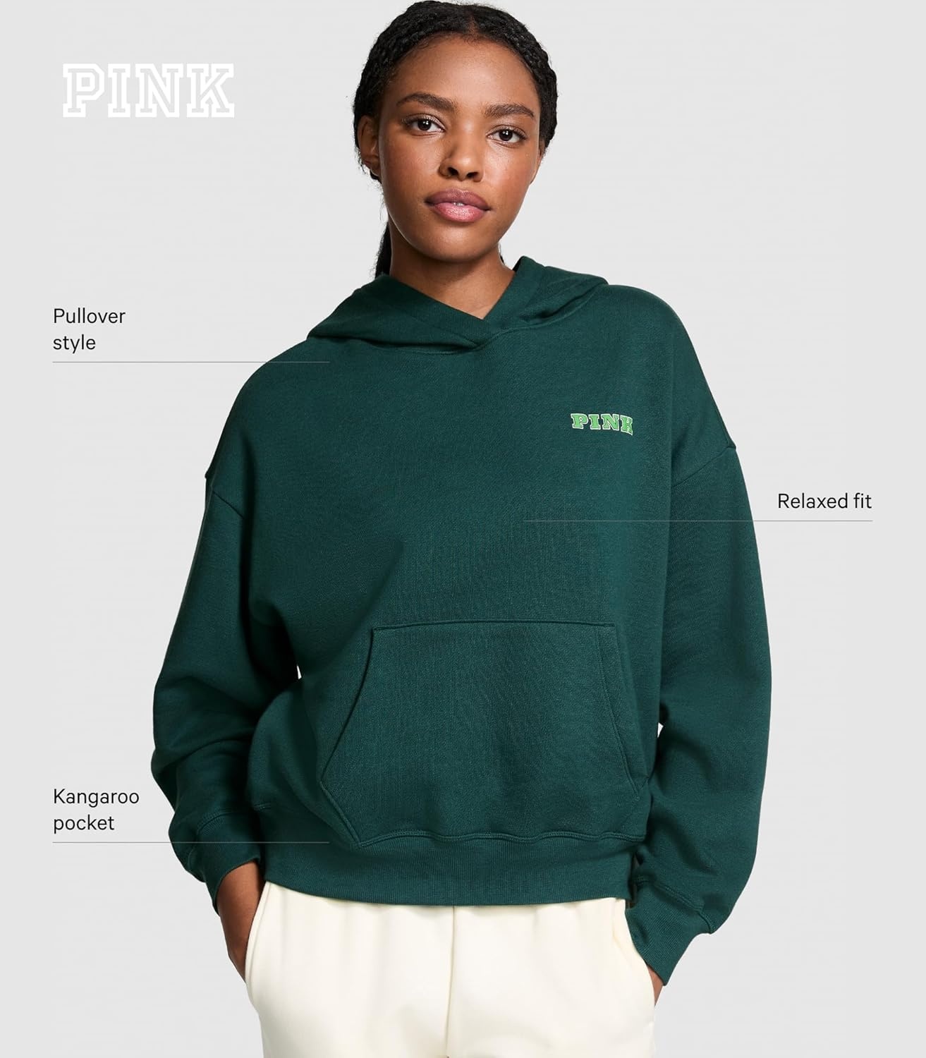 image:imageVictorias Secret Womens PINK Logo Campus Hoodie Sweatshirt XSXXLDeep Forest