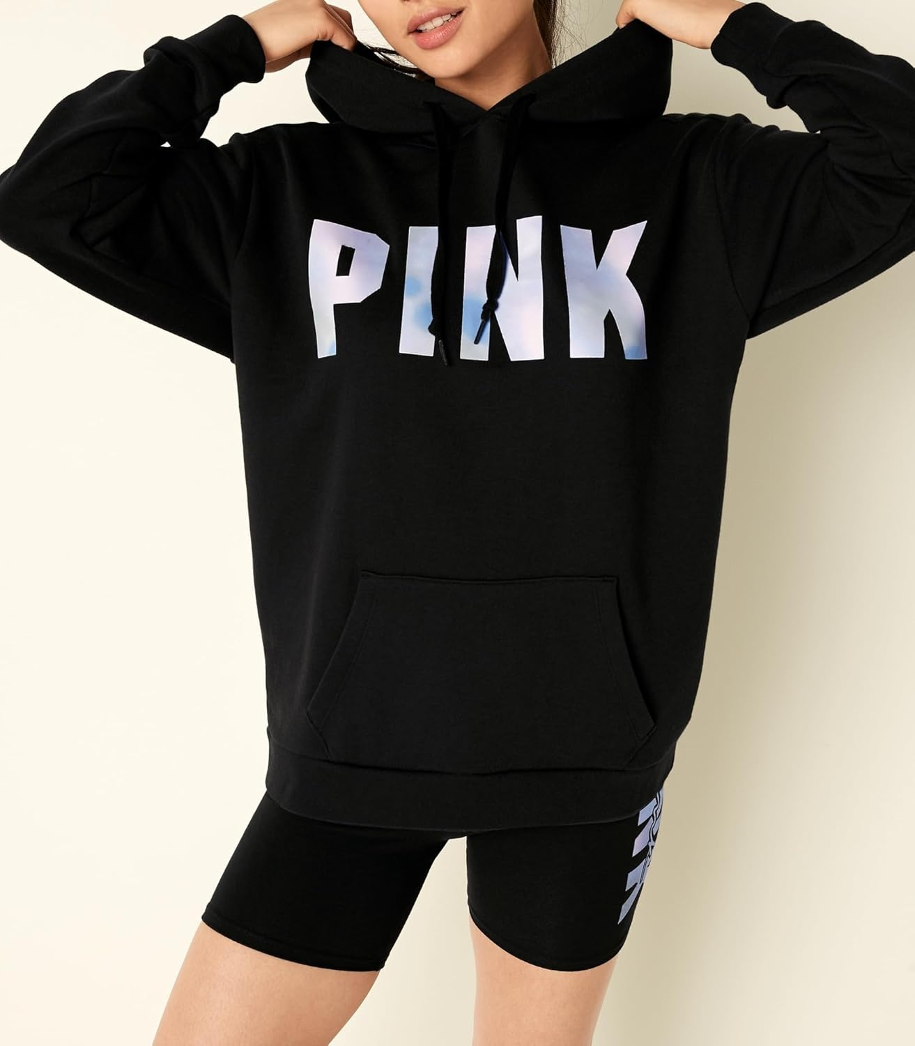 image:imageVictorias Secret Womens PINK Logo Campus Hoodie Sweatshirt XSXXLPure Black Blur Sans Logo