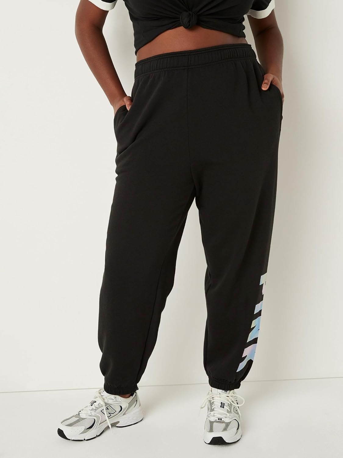 image:imageVictorias Secret Womens Pink Logo Campus Sweatpants Womens Sweatpants XSXXLPure Black Blur Classic Logo