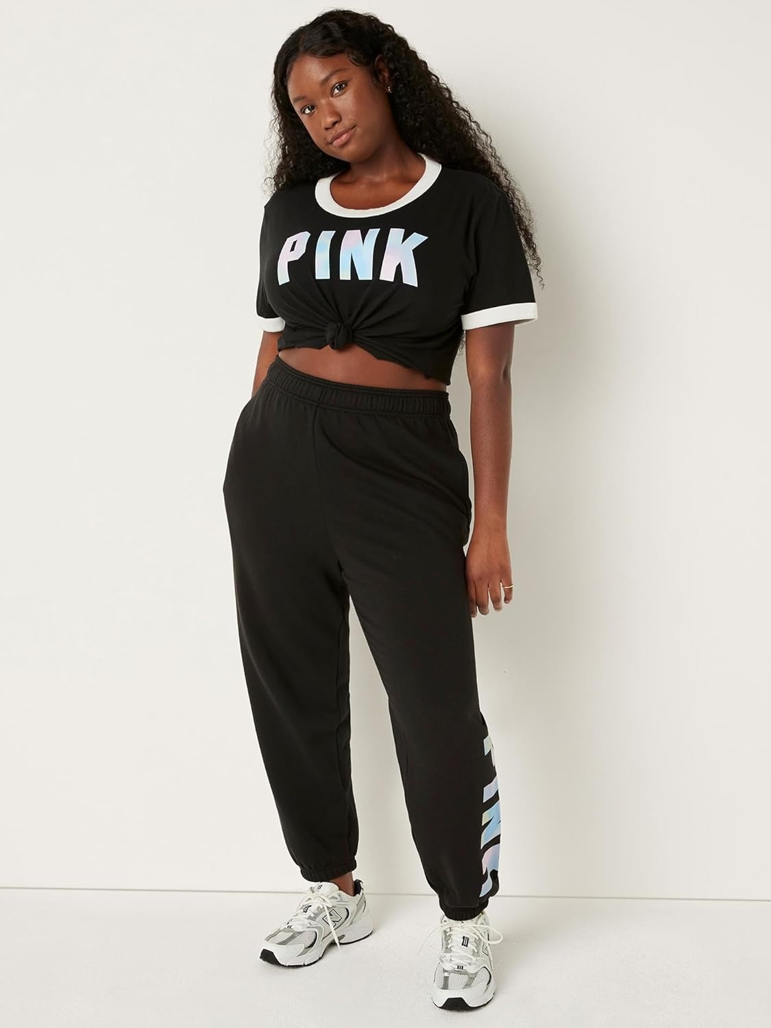image:imageVictorias Secret Womens Pink Logo Campus Sweatpants Womens Sweatpants XSXXLPure Black Blur Classic Logo