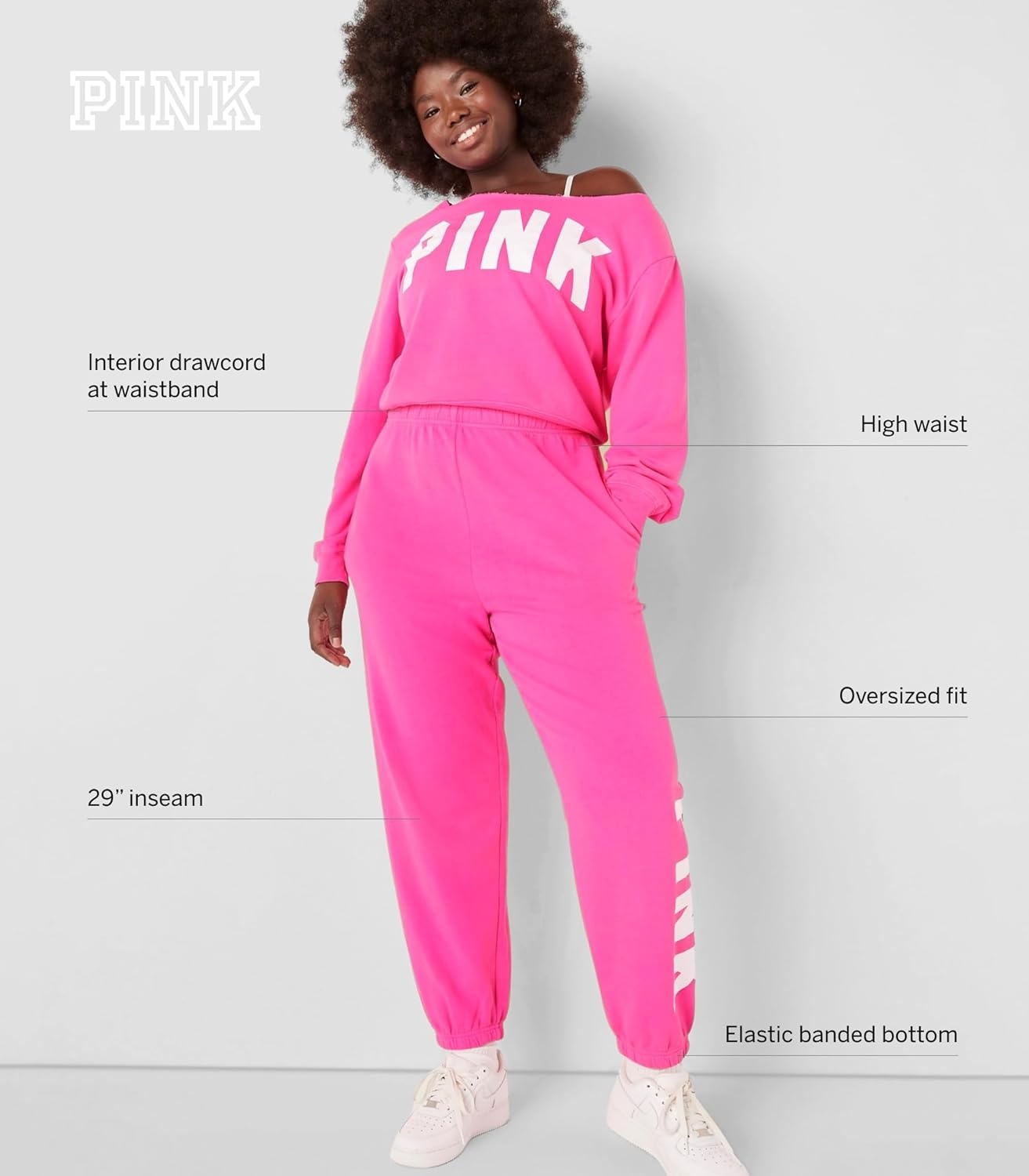 image:imageVictorias Secret Womens Pink Logo Campus Sweatpants Womens Sweatpants XSXXLPure Black Blur Classic Logo
