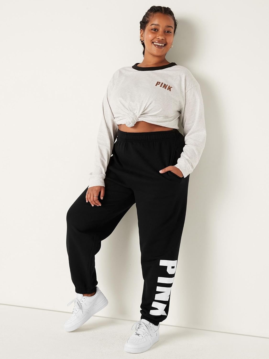 image:imageVictorias Secret Womens Pink Logo Campus Sweatpants Womens Sweatpants XSXXLPure Black Sans Logo