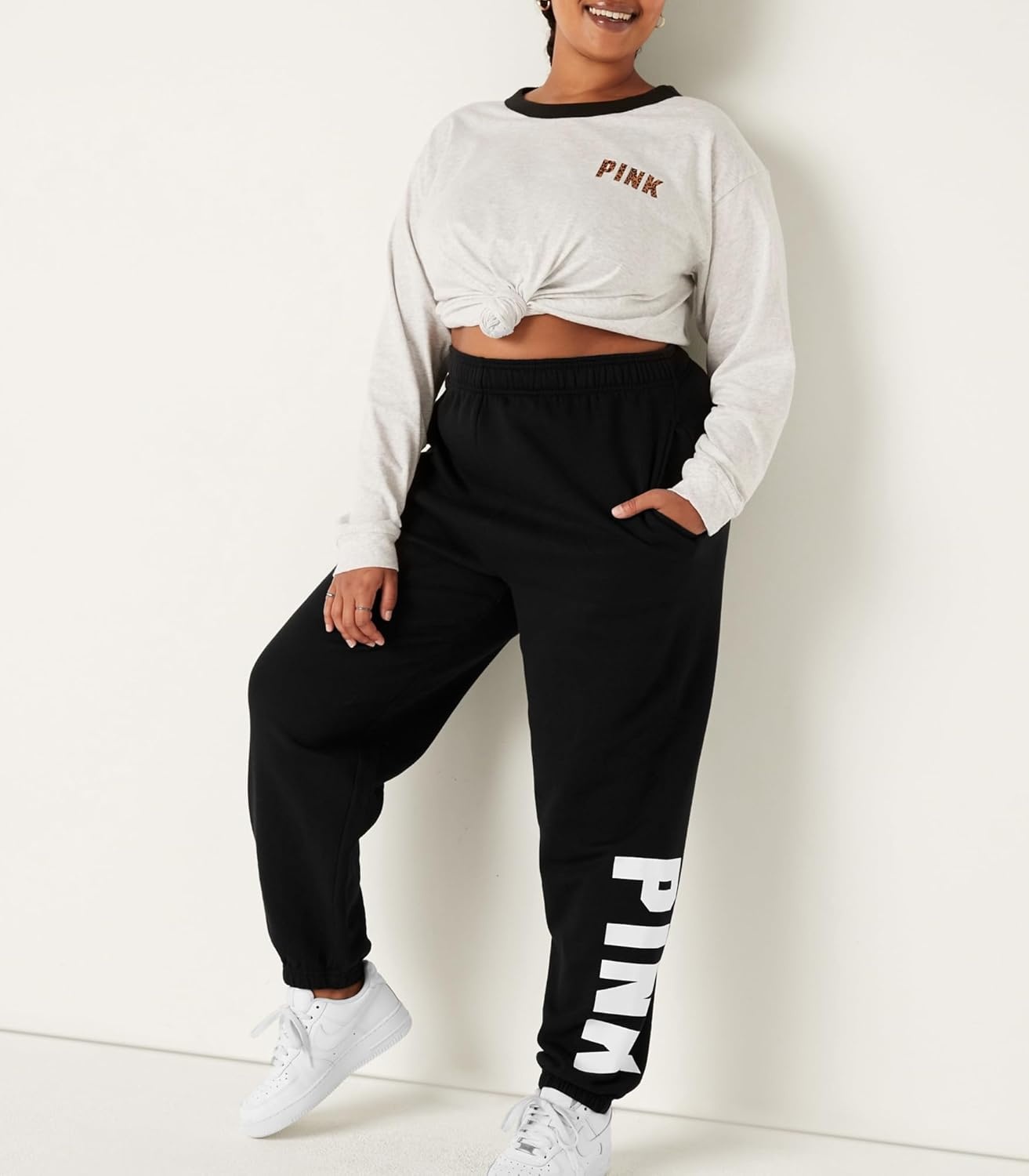 image:imageVictorias Secret Womens Pink Logo Campus Sweatpants Womens Sweatpants XSXXLPure Black Sans Logo