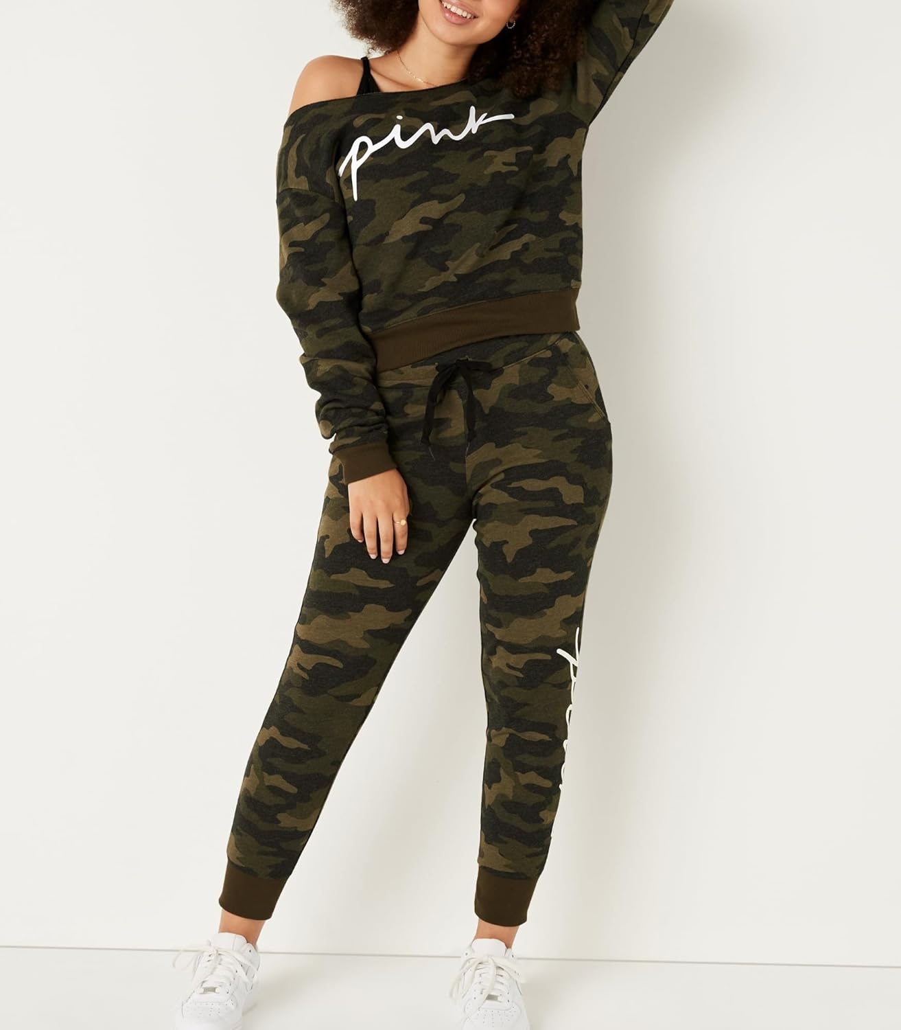 image:imageVictorias Secret Womens Pink Logo Fleece Jogger SweatpantsCarbide Camo Script Logo