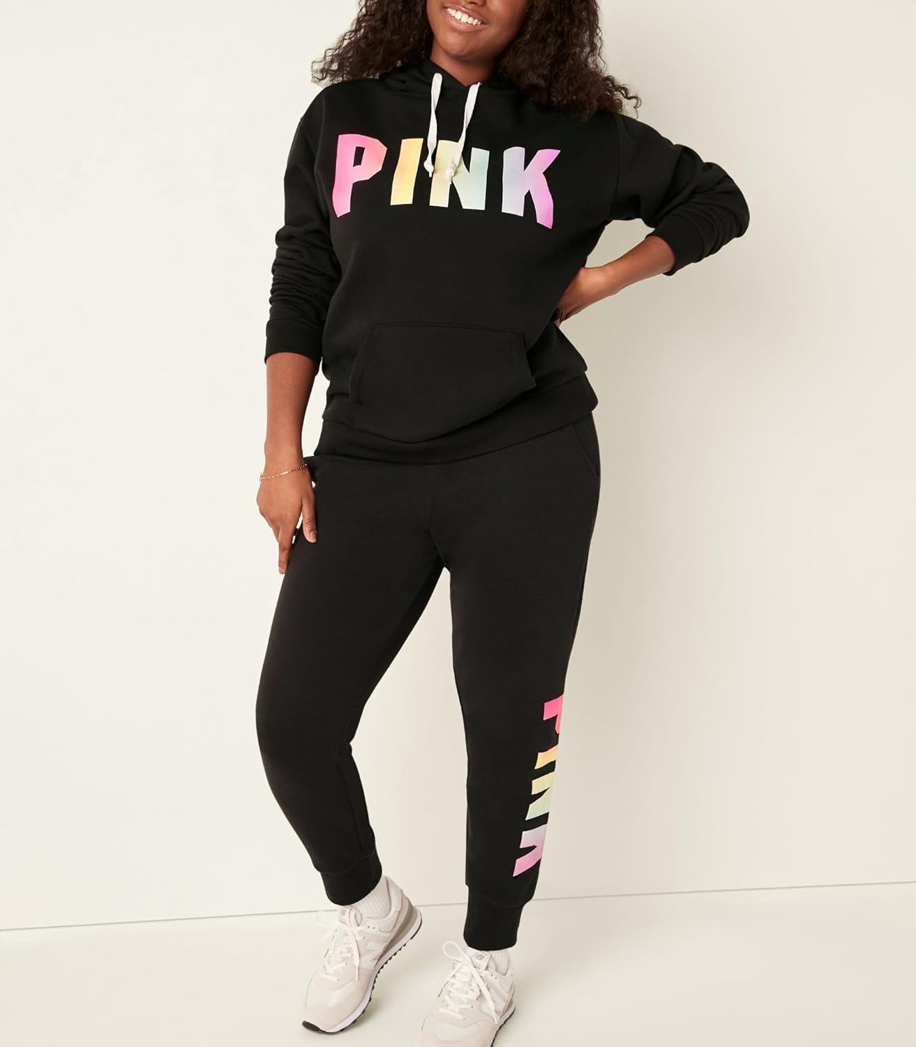 image:imageVictorias Secret Womens Pink Logo Fleece Jogger SweatpantsPure Black With Gradient Classic Logo