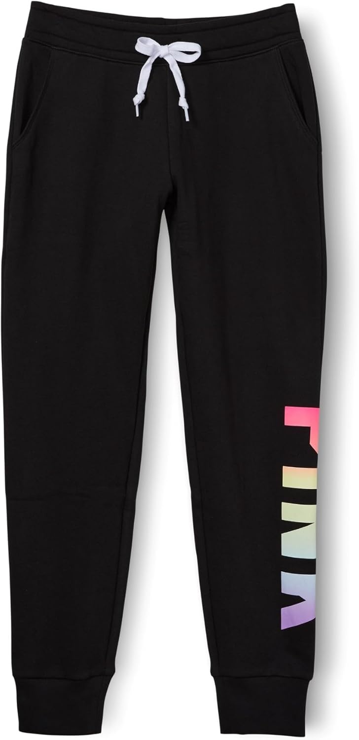 image:imageVictorias Secret Womens Pink Logo Fleece Jogger SweatpantsPure Black With Gradient Classic Logo