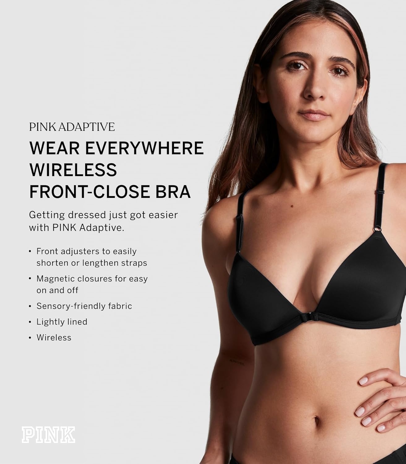 image:imageVictorias Secret Womens Pink Wear Everywhere Adaptive Front Close Lightly Lined Wireless Bra Bras for Women 32A38DDPure Black