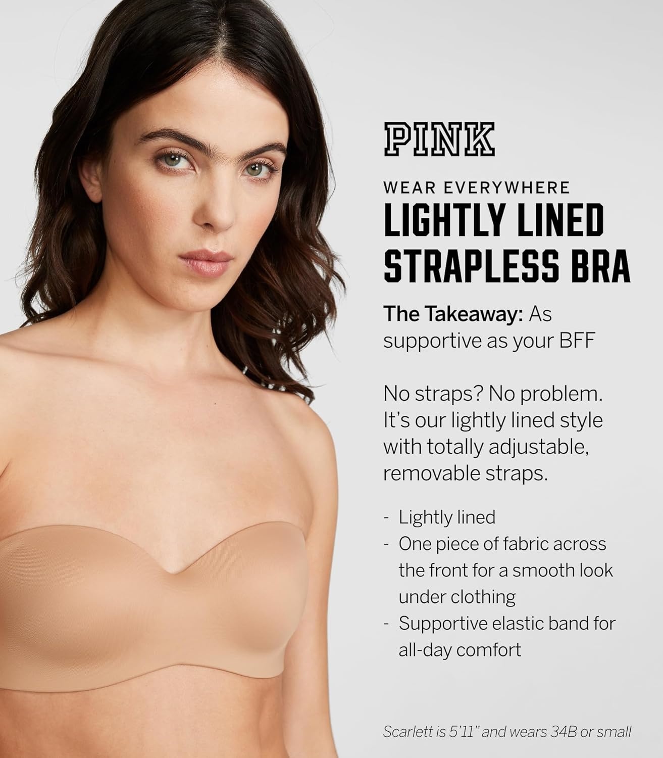image:imageVictorias Secret Womens Pink Wear Everywhere Lightly Lined Strapless Bra Bras for Women 32A38DDDOptic White