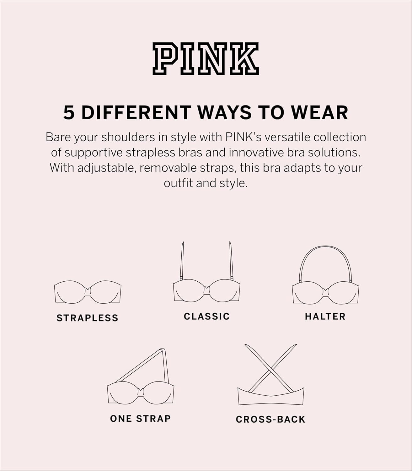 image:imageVictorias Secret Womens Pink Wear Everywhere Push Up Strapless Bra Bras for WomenOptic White