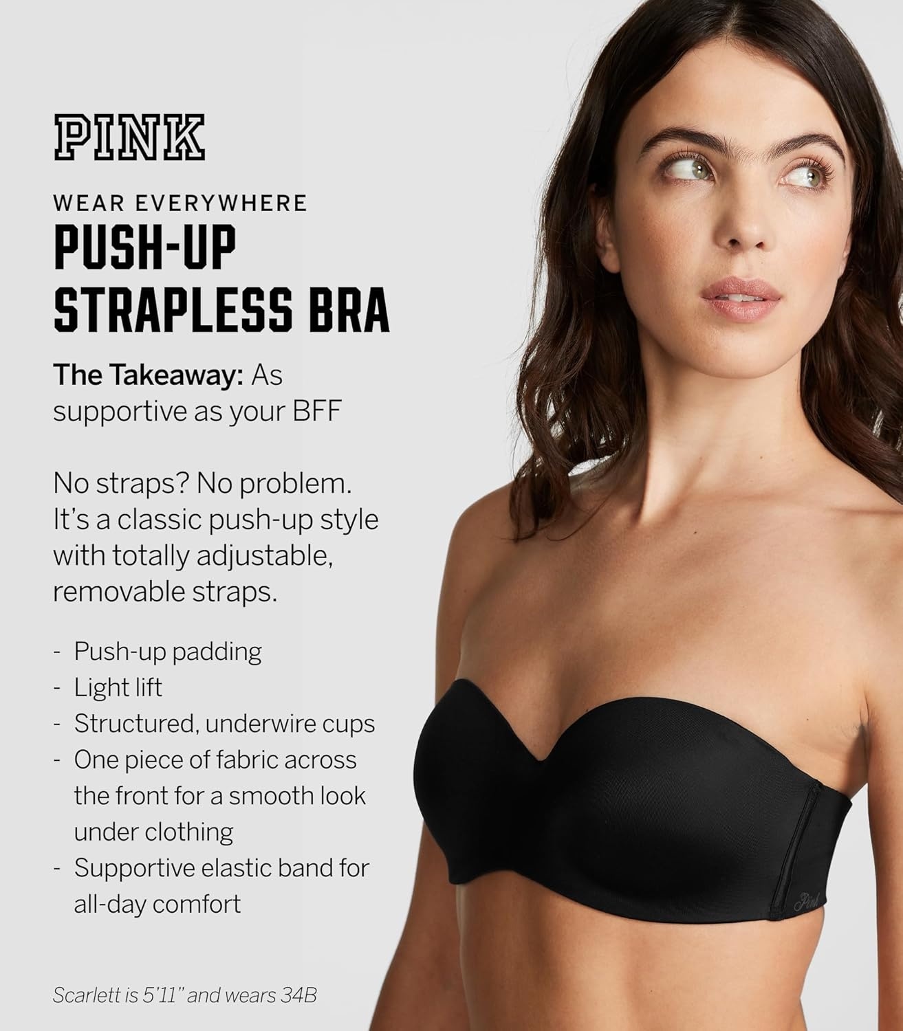 image:imageVictorias Secret Womens Pink Wear Everywhere Push Up Strapless Bra Bras for WomenOptic White New Look