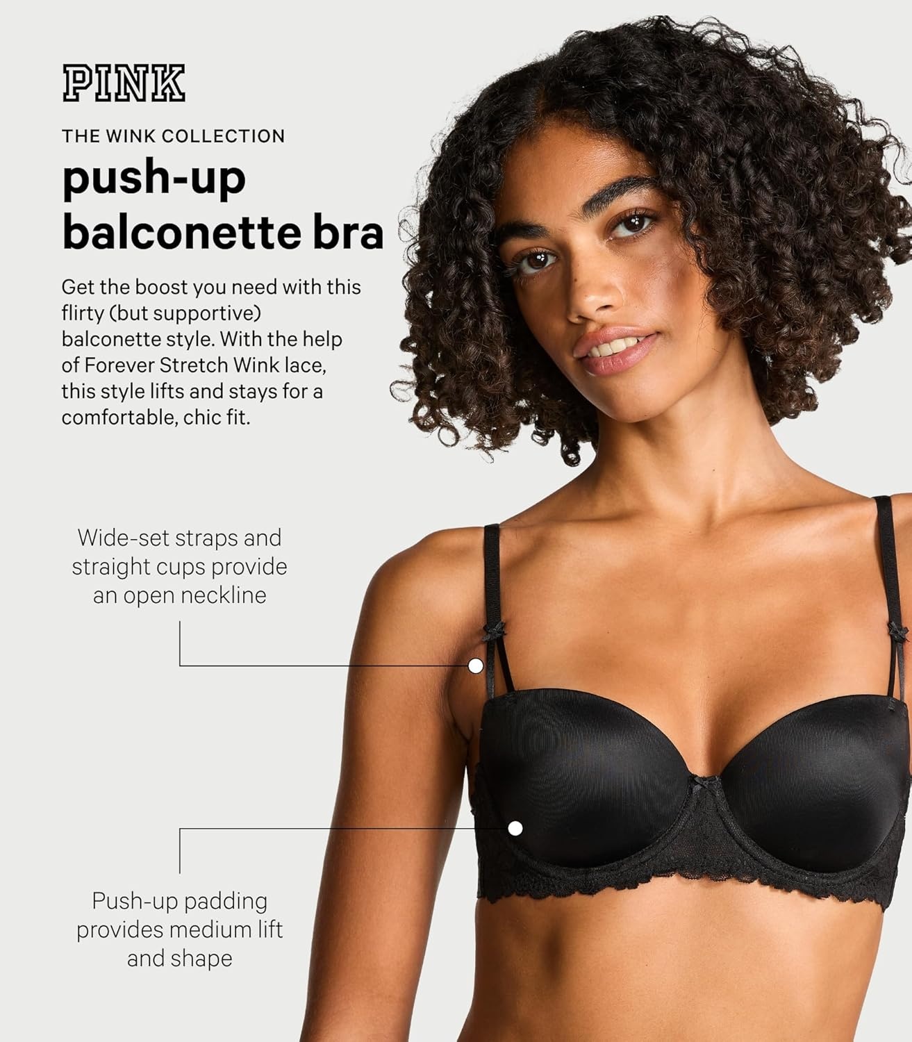 image:imageVictorias Secret Womens Pink Wink Push Up Balconette Bra Bras for Women Black 34A