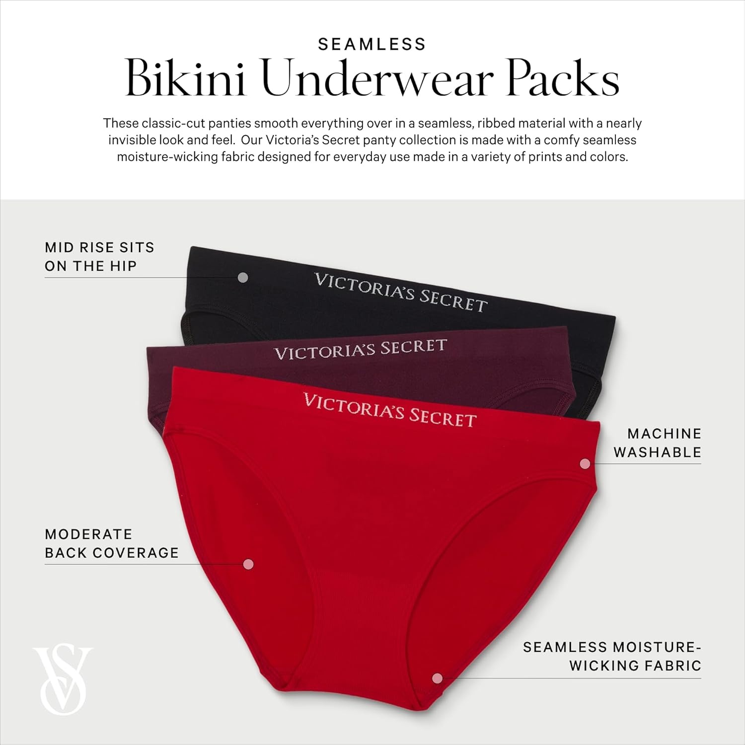 image:imageVictorias Secret Womens Seamless Bikini Underwear Moderate Coverage Panties for Women Multi Pack XSXXLBlackTornado GreyHeather GreyPralinePurest PinkKirLipstick