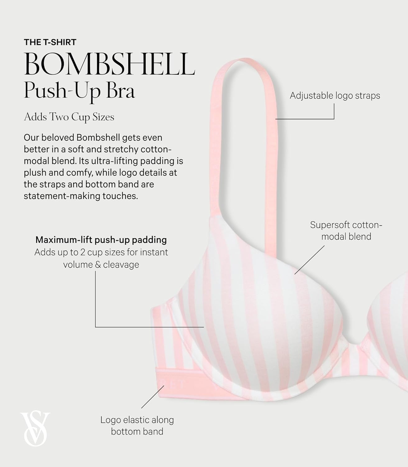 image:imageVictorias Secret Womens TShirt Bombshell Adds2Cups Push Up Bra Bras for Women 32A38DDBlack Logo Band